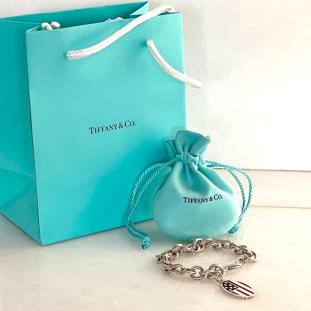 Vintage TIFFANY & CO 925 Sterling Silver Rare Bracelet & American Flag tag/charm
